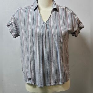 Denver Hayes Blue and Purple Cuffed Sleeve Blouse
